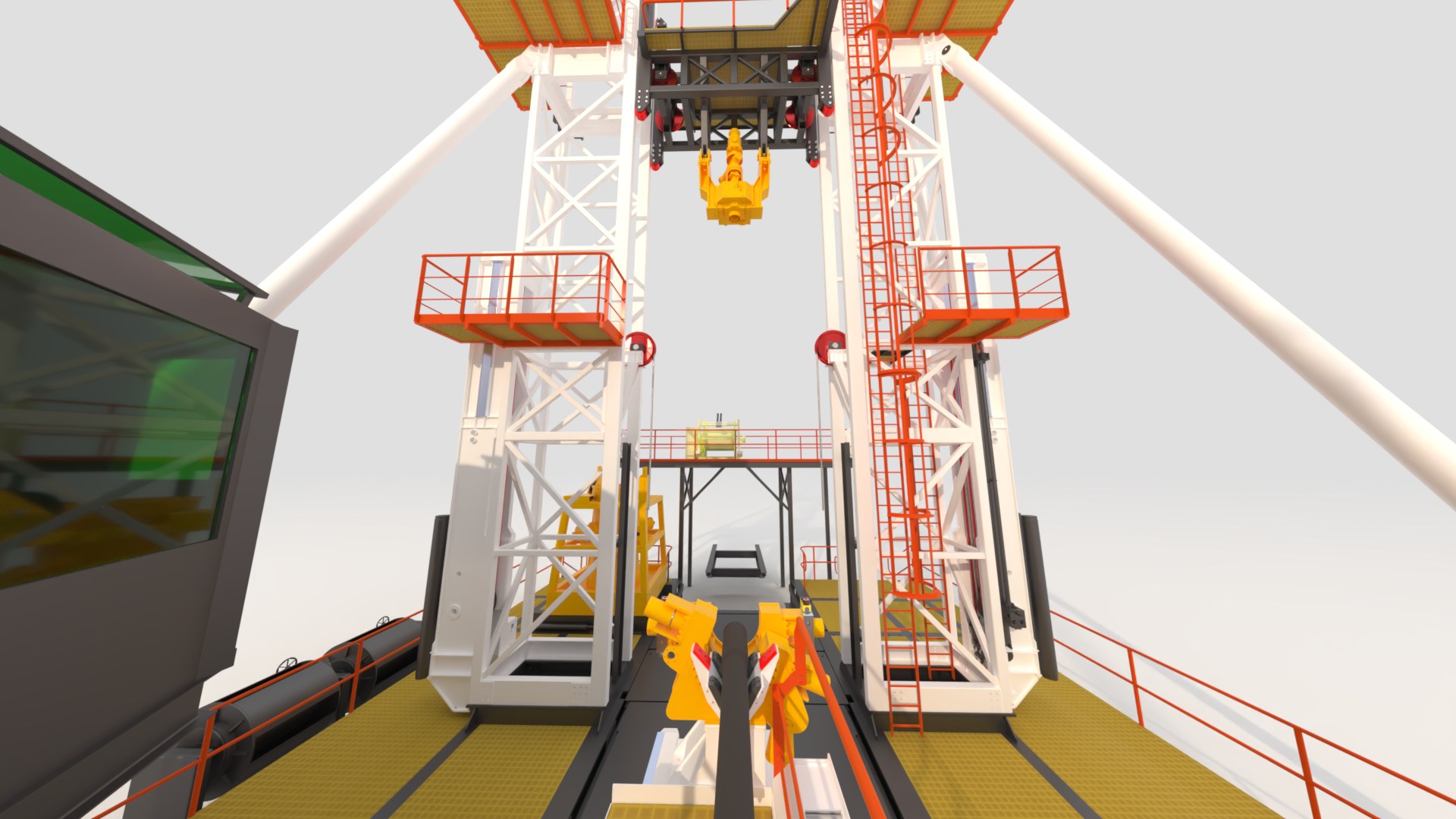 3D model looking up through the mast of a geotechnical marine drill