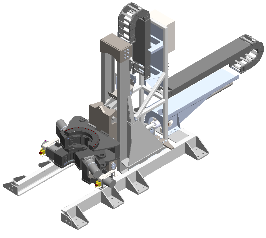3D render of a MintMech Iron Roughneck, and automated solution for torquing drill pipe.