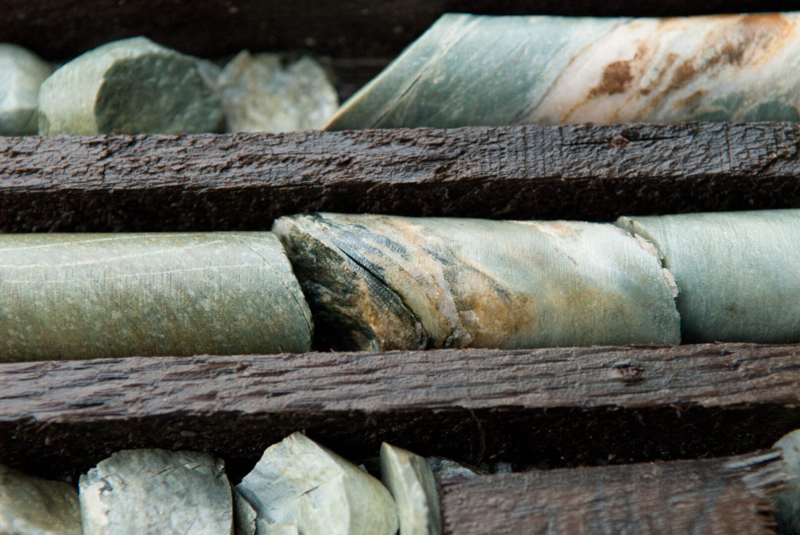 a large library of drilled core samples used by geologists to determine characteristics of the seabed